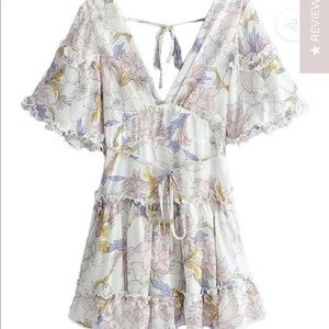 White floral open back mini dress